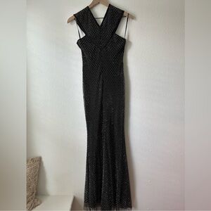 SELF PORTRAIT Black Rhinestone Fishnet Crossover Midi Dress US 6